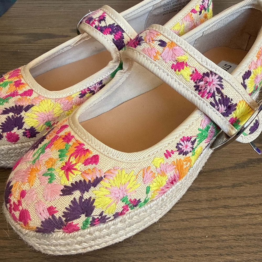 Steve Madden Floral Embroidered Espadrille Mary Jane - Cream Multi